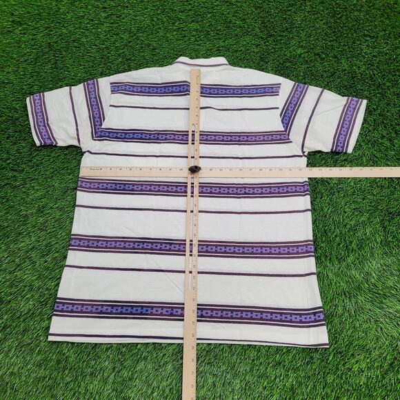Vintage 90s Penguin Club Stripes Polo Shirt L/XL 23x29 White Purple - Picture 3 of 10